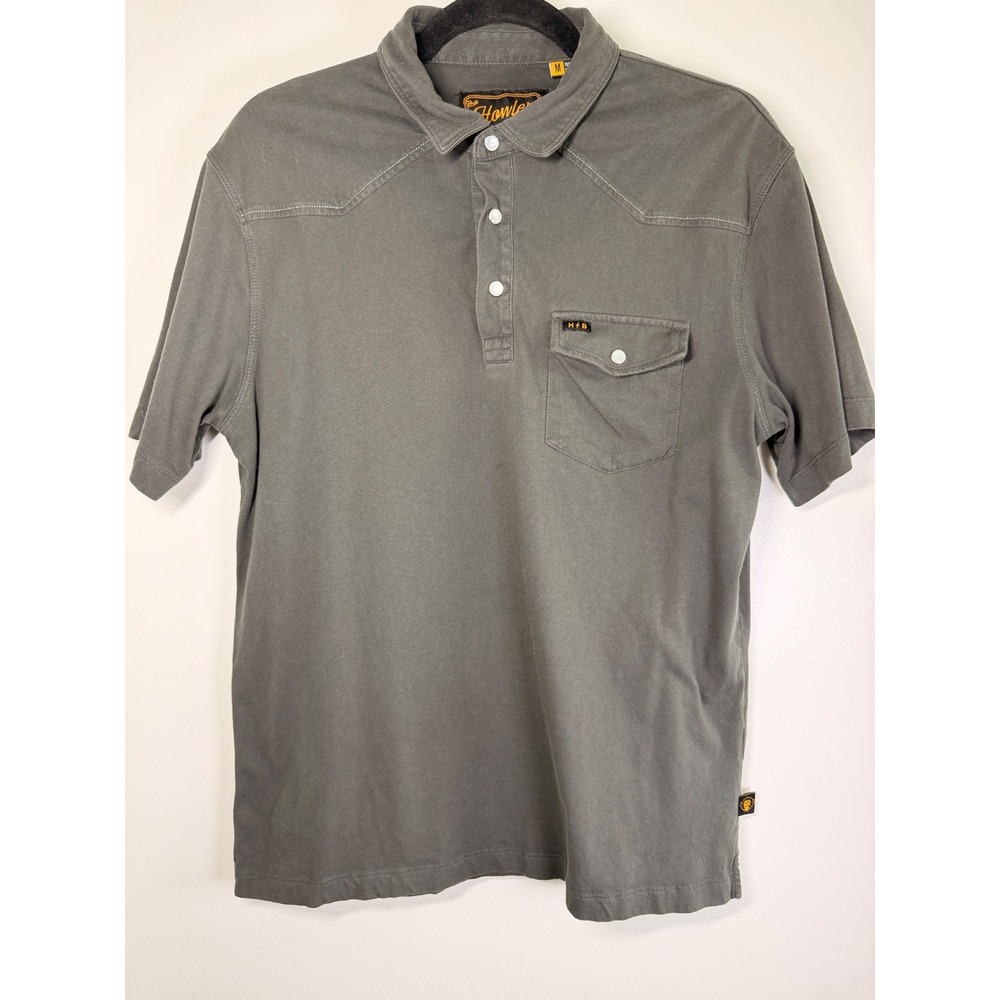 Howler Brothers Ranchero Polo Mens Medium Gray Good Western Pearl Snap Cotton